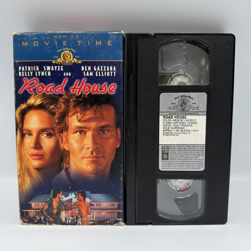 Road House VHS 1989 Patrick Swayze Sam Elliott MGM/UA Movie Time M206161 Rated R